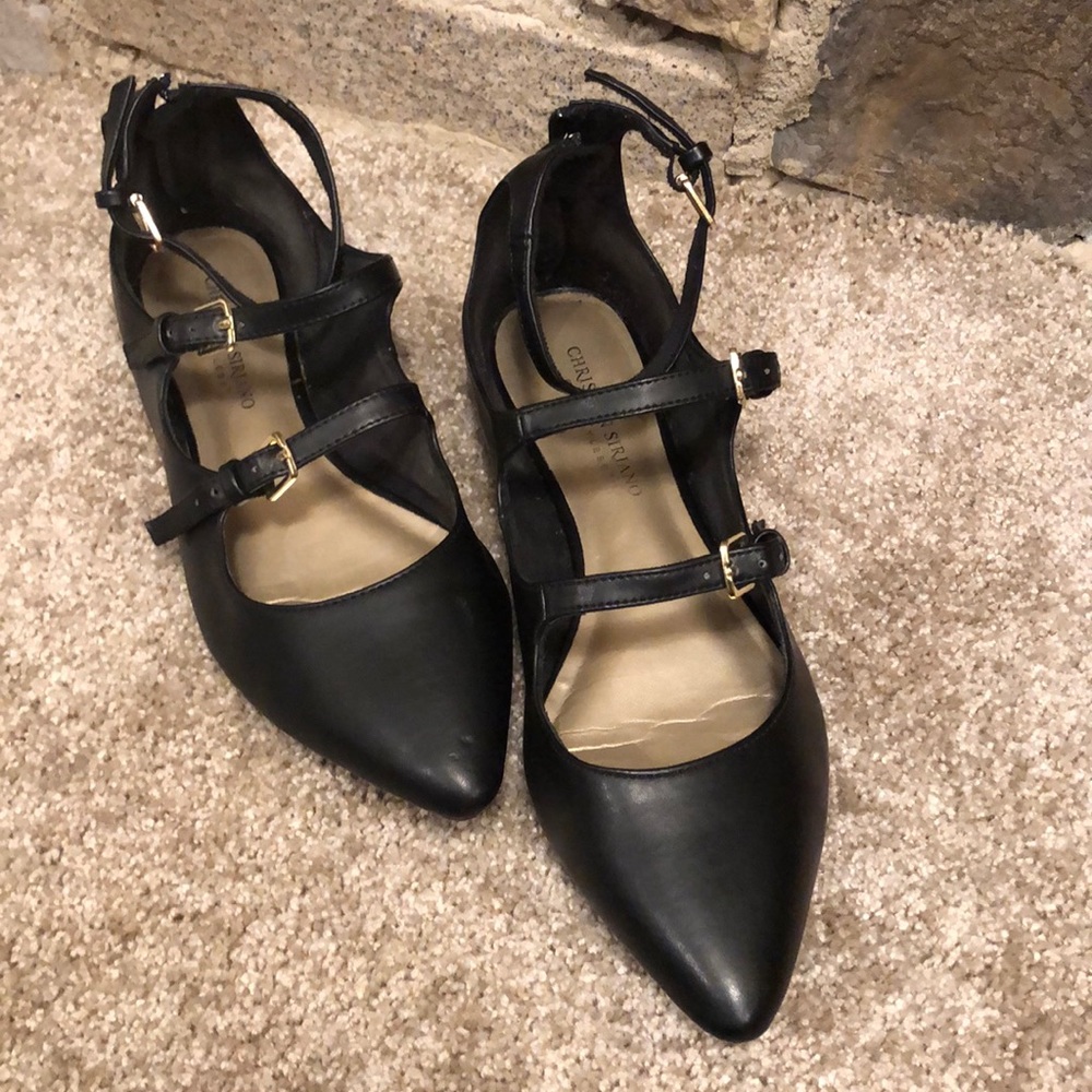 Christian Siriano black ballet flats straps pointy